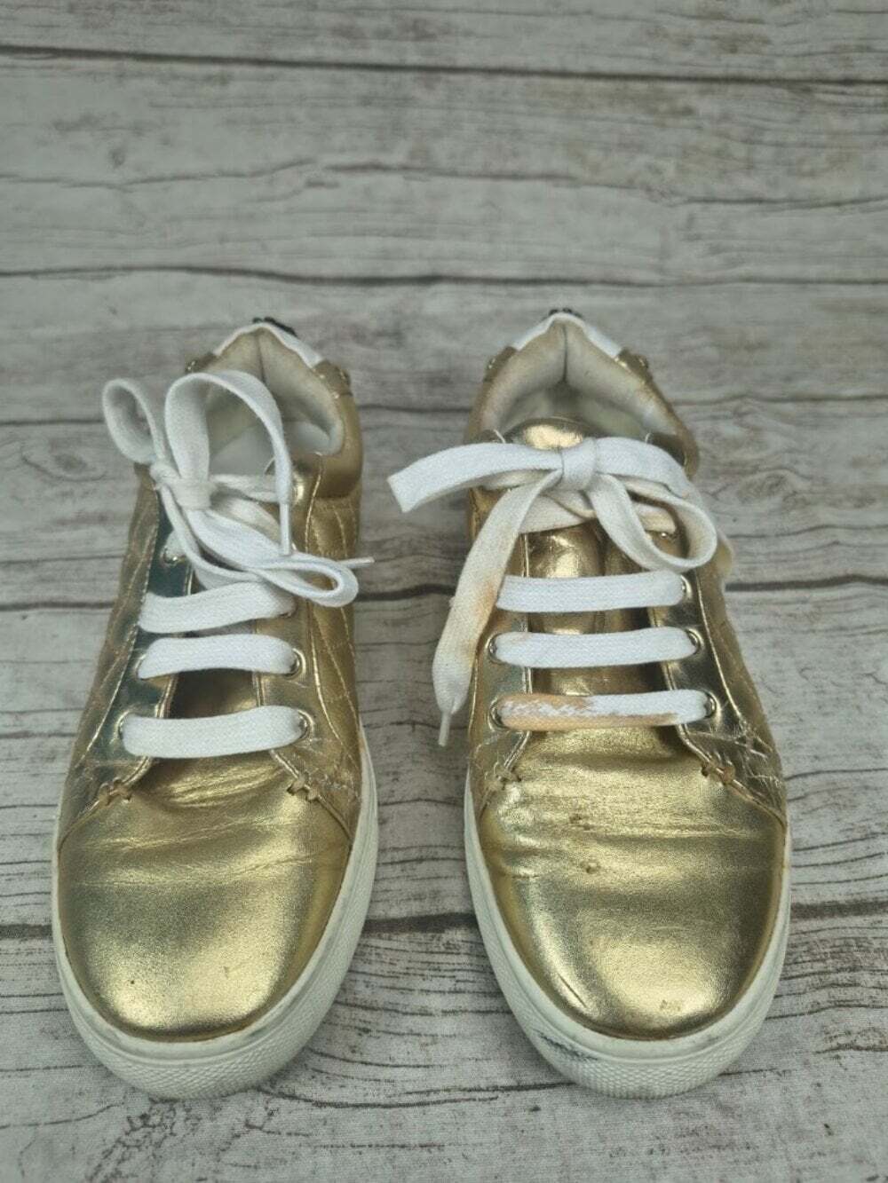 Kurt Geiger Metallic Gold Quilted Embellished Sneakers Size 38 - Picture 4 of 14